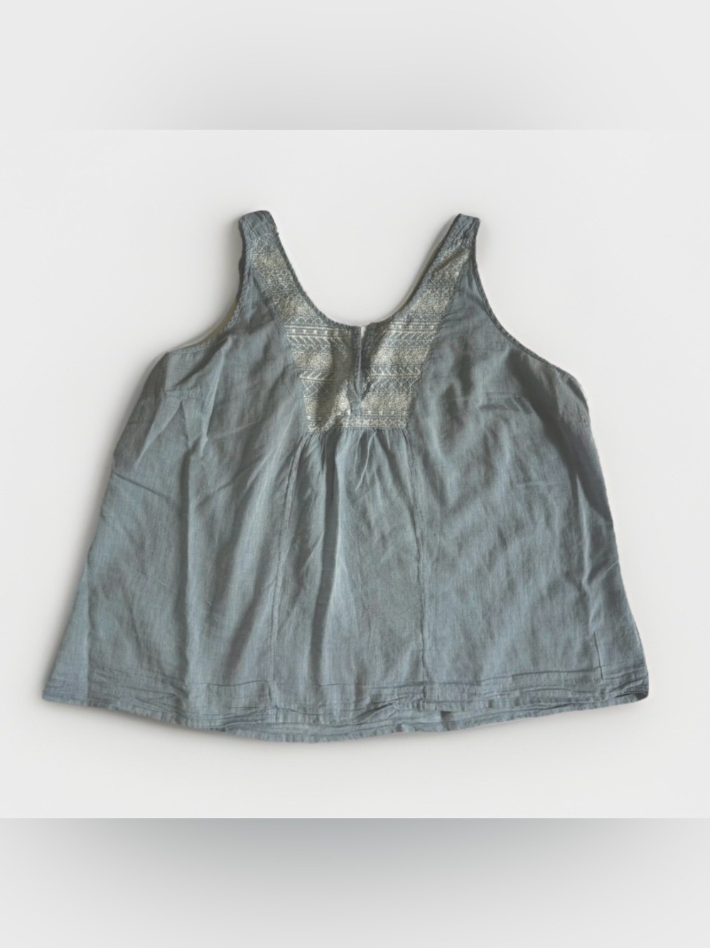 Embroidered Chambray Boho Tank Top Sleeveless V-Neck Blouse XXL Cottagecore READ - Picture 2 of 10